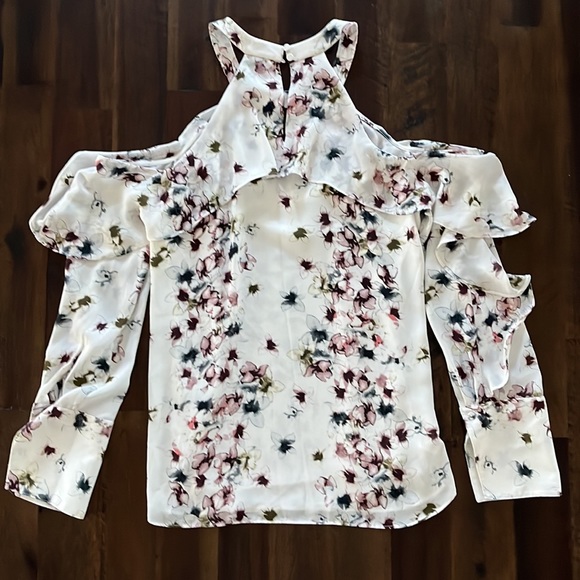 Bcbgmaxazria Celestine Floral Print Cold-Shoulder Top - Off White Combo, Size XS - Picture 5 of 5
